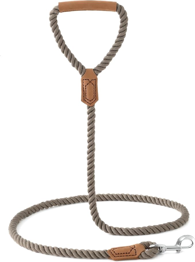 Mile High Life Dog Leash Braided Cotton Rope w/Leather-Wrapped Ends/Handle | Rust-proof 360° swivel clasp, Heavy-duty for medium/large breeds. Great for weddings, daily walks (6 FT, 1/2", Black) - Image 7