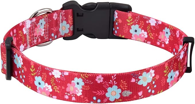 Mihqy Dog Collar for Small Dogs Puppy Cats,Fashion Design, Red Flower,XS | Neck Fit 7.9"-11.8", Multiple Patterns，4 Sizes for Small Medium Large Dogs, Comfortable for Walks and Outdoor Hikes - Image 2
