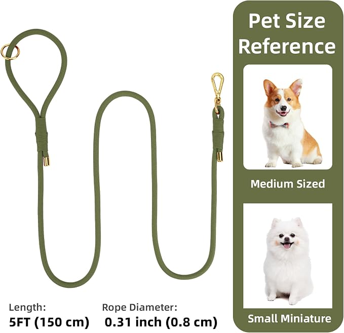 5FT Dog Leash 5/16 inch Puppy Cat Rope Lead | Misty Green, with Anti-tangle Swivel Clip, Comfortable Non-slip Grip Handle, Ideal for Daily Walks, for Small Medium Dogs - Image 2