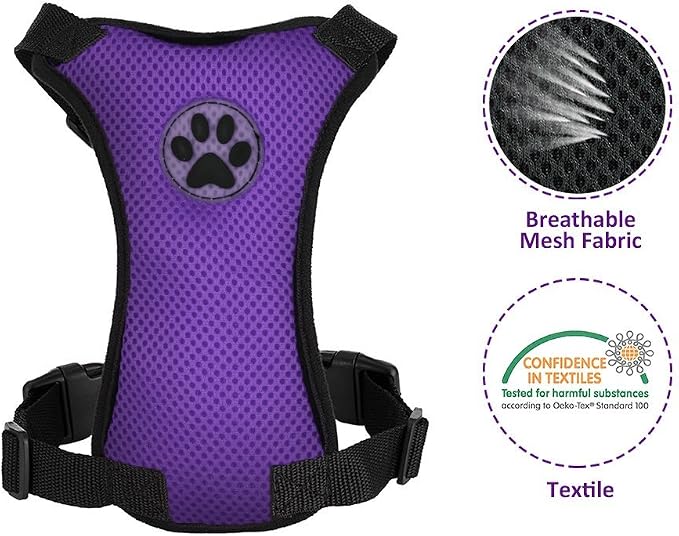 Lukovee Dog Car Harness Seat Belt, Harness & Seatbelt with 2 in 1 Buckle | Adjustable Soft Breathable Mesh Harness, Reflective Elastic Reflective Tether, for Small Medium Large Dogs Pets (Purple,XXS) - Image 2