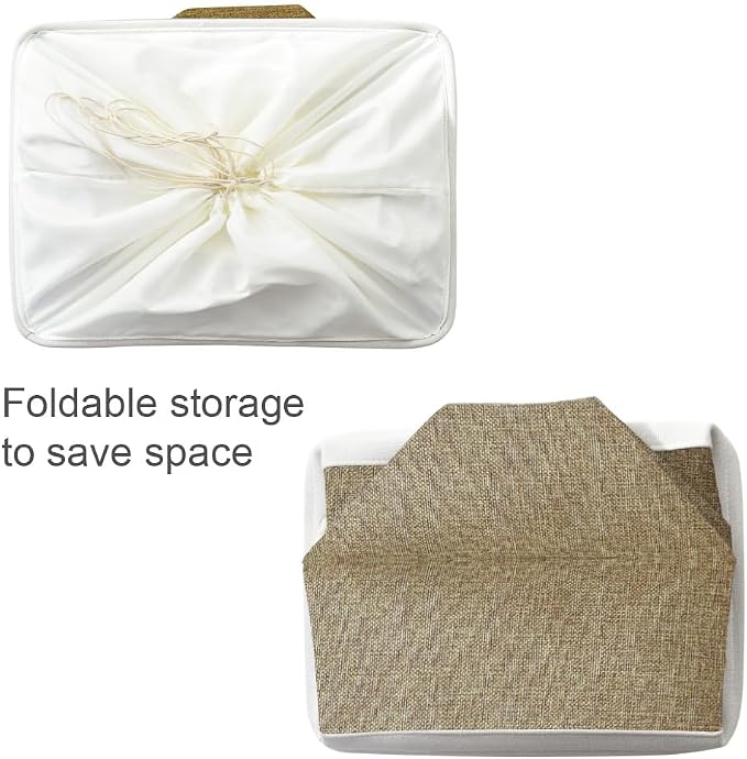 TheWarmHome Organization Basket - 20x16x14 inch Jumbo 3 Pack Collapsible Storage Bins for Shelves, Fabric Storage Cubes for Closet Organizer Gift Toy (White & Khaki) - Image 7