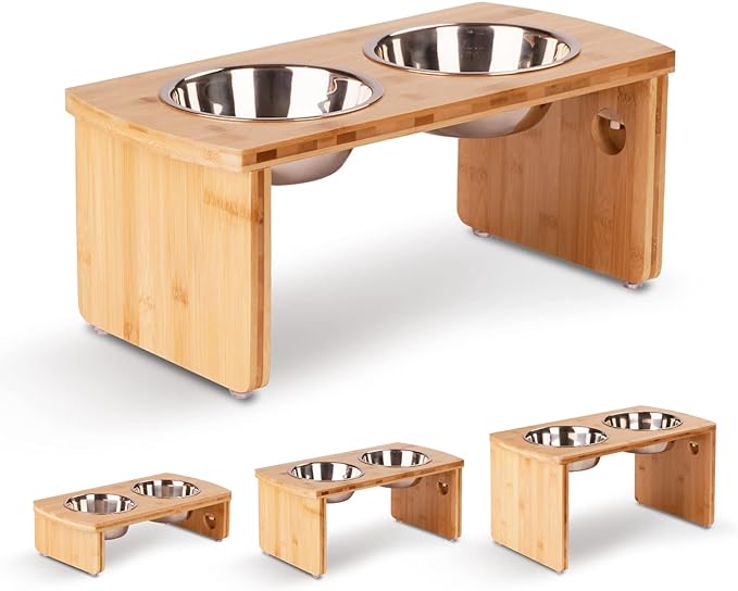 Elevated Dog Bowls, Bamboo Raised Dog Bowl for Medium Dogs, with 2 Stainless Steel Bowls (7'' Tall-40 oz Bowl) by JoyoPawFamily