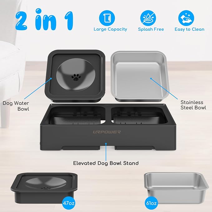URPOWER 2-in-1 Elevated Dog Bowls 4 Height Adjustable Raised Dog Bowls | Stainless Steel Food Bowl with No Spill Water Bowl and Non-Slip Stand for Small Medium Large Dogs - Image 5