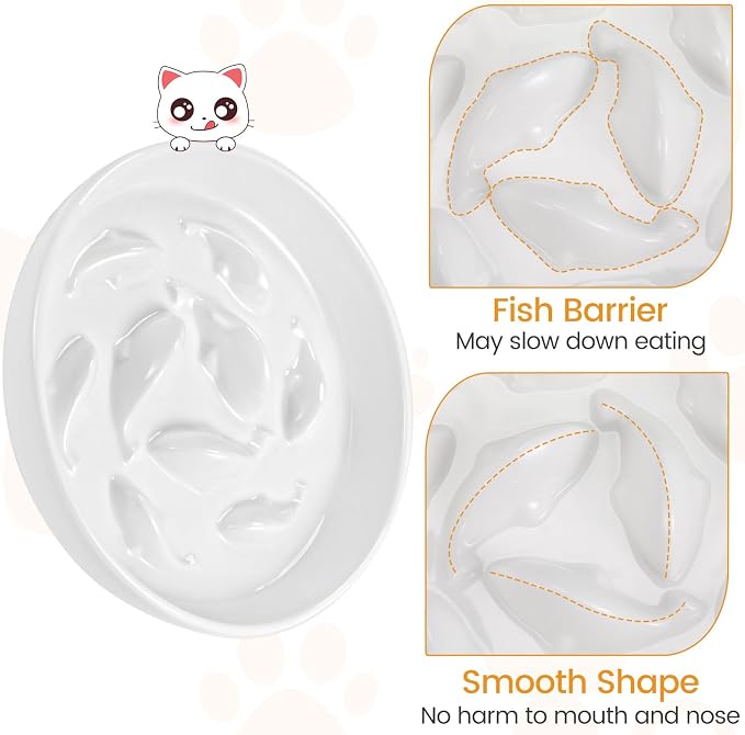 PETTOM Slow Feeder Cat Bowl with Stand, Ceramic Slow Eating Cat Bowl with Higher Edges Fish Pool Design Elevated Food Bowls for Dry and Wet Food Anti-Vomiting Puzzle Feeder for Healthy Eating Diet - Image 9