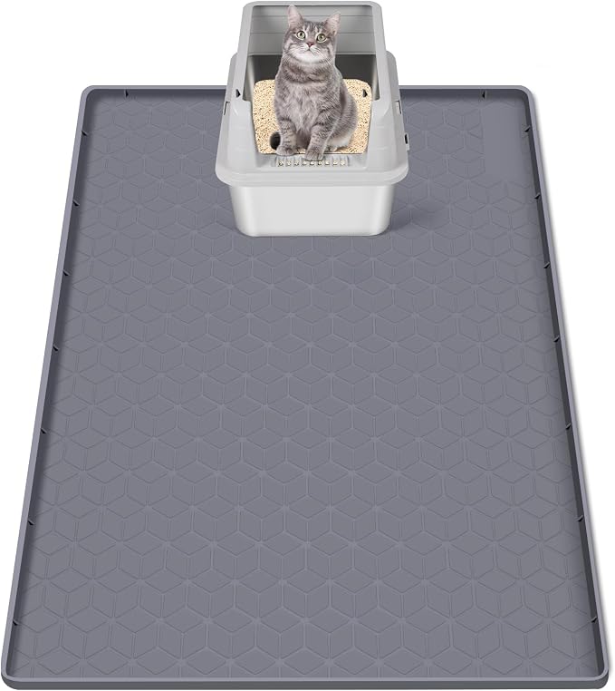 Cat Litter Mat for Litter Box 34"x22" Large Silicone Mat, Dark Grey | Waterproof Non-Slip Litter Box Mat with Raised Edges, Cat Litter Trapping Mat for Pet, Cat Litter Rug for Floor by Bartuke