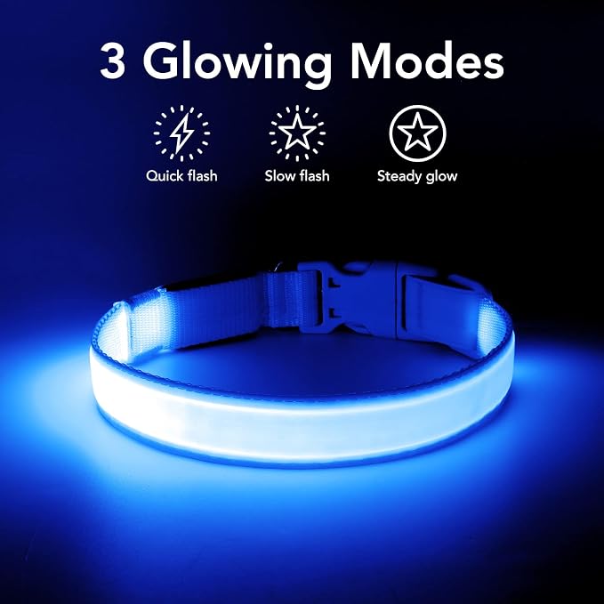 Only Half The Collar Lights LED Dog Collar Light Up Dog Collars USB Rechargeable, Adjustable Size Heavy Duty TPU Nylon Webbing Glow Safety Basic Dog Collars for Large Medium Dogs (M, Royal Blue) - Image 3