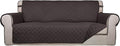PureFit Reversible Quilted Sofa Cover Dog Couch Covers for Sofa, 66 in | Chocolate/Chocolate, Water Resistant, Washable, Non Slip and Elastic Straps, For Kids, Dogs, Pets by PureFit