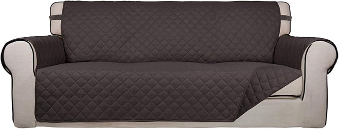 PureFit Reversible Quilted Sofa Cover Dog Couch Covers for Sofa, 66 in | Chocolate/Chocolate, Water Resistant, Washable, Non Slip and Elastic Straps, For Kids, Dogs, Pets by PureFit