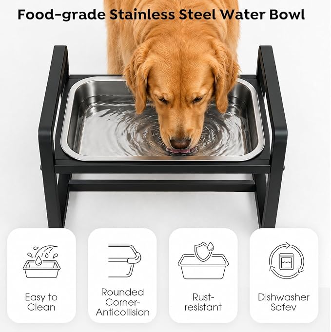Adjustable Height Elevated Large Dog Water Bowls with Stainless Steel Bowls and Metal Stand，4-Level (8/10/12/14 Inches) Pet Bowl for Dogs for Large Medium Dogs - Durable, Easy to Clean (2.4gallon) - Image 9