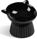 Ceramic Raised Cat Bowl，Tilted Raised Bowl Anti Vomit for Indoor Cats Whisker Friendly Pet Feeder for Cats Puppies, Microwave and Dishwasher Safe (Black) by Wellbro