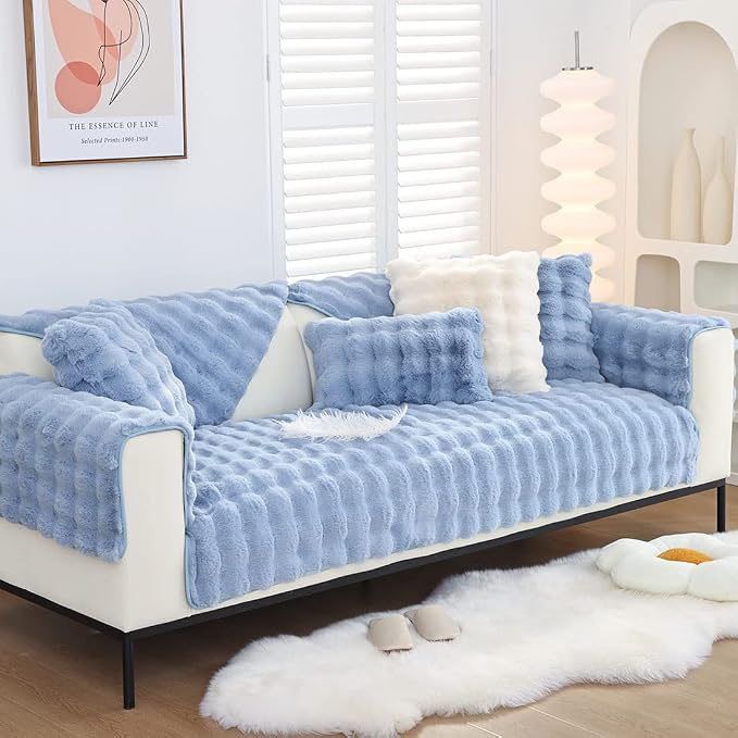 Faux Fur Couch Covers for Sofa Thick Fuzzy Sofa Covers for Dogs | Soft Warm Couch Cover Shaggy Fuzzy Sectional Sofa Cover Non-Slip Plush Sofa Slipcover Furniture Protector - Image 5