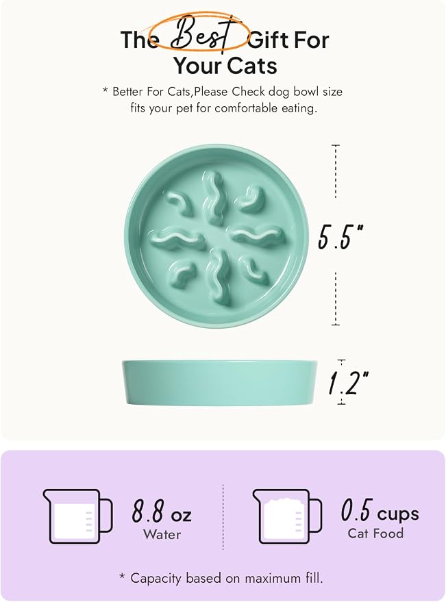Ceramic Slow Feeder Dog Bowls Small Breed, 0.5 Cups Dog Food Dish for Fast Eaters, Puzzle Bowl for Small Dogs and Cats, 5.5 Inch-Turquoise - Image 4