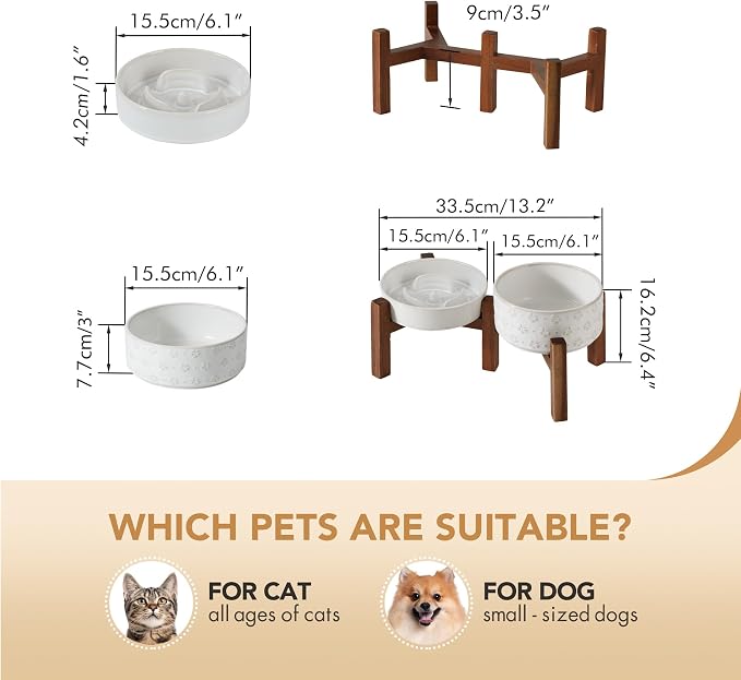 Havniva Raised Slow Feeder Dog Bowls, Elevated Dog Bowls Slow Feeder Set | 0.9 Cups Ceramic Dog Bowl Elevated with Acacia Wood Stand, Raised Dog Food Bowl, Puzzle Slow Feeder for Small Dogs, Non-Slip - Image 2