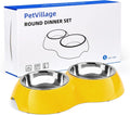 Stainless Steel Dog Bowls Set – Dual Non-Slip Pet Dishes with 2 Small (4oz*2) Bowls & Durable Resin Stand,Food & Water Feeder for Puppies, Kittens, and Small Breed Dogs – Yellow by Petvillage