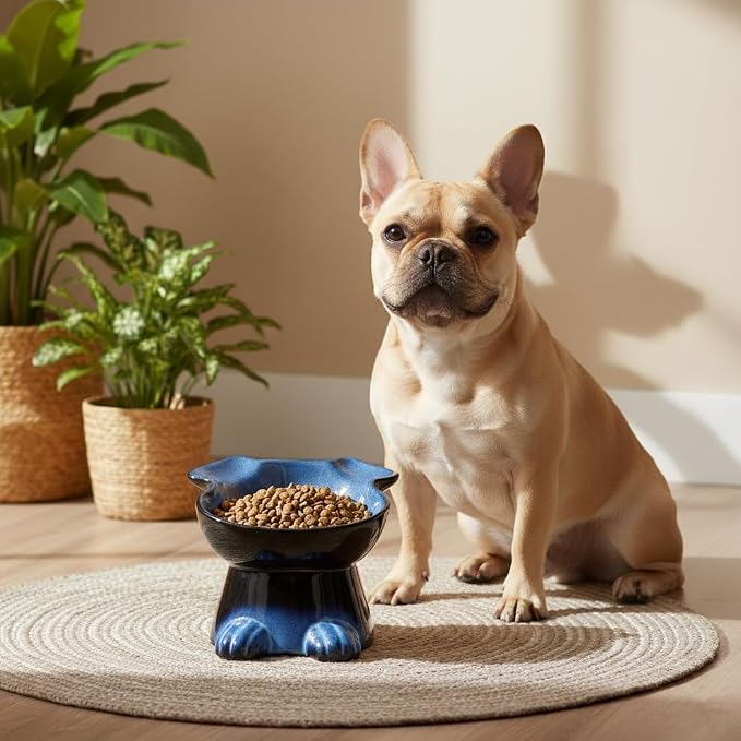 Nihow Elevated Ceramic Dog Bowls: 6.5 Inch Raised Dog Bowl for Food & Water | Food Safe Bowl for Medium/Small Size Dogs - Vivid Blue Puppy Bowls for Protecting Pet's Spine (1 PC) - Image 8