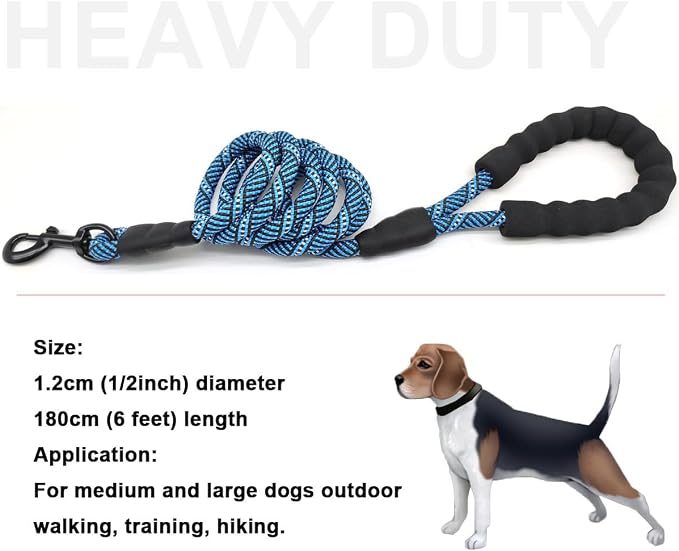 MayPaw Rope Dog Leash 3/6/8/10/12/15/20/30 FT, Heavy Duty Nylon Pet Leash, Soft Padded Handle Thick Lead Leashes for Large Medium Dogs (1/2" * 6', Blue Black) - Image 5