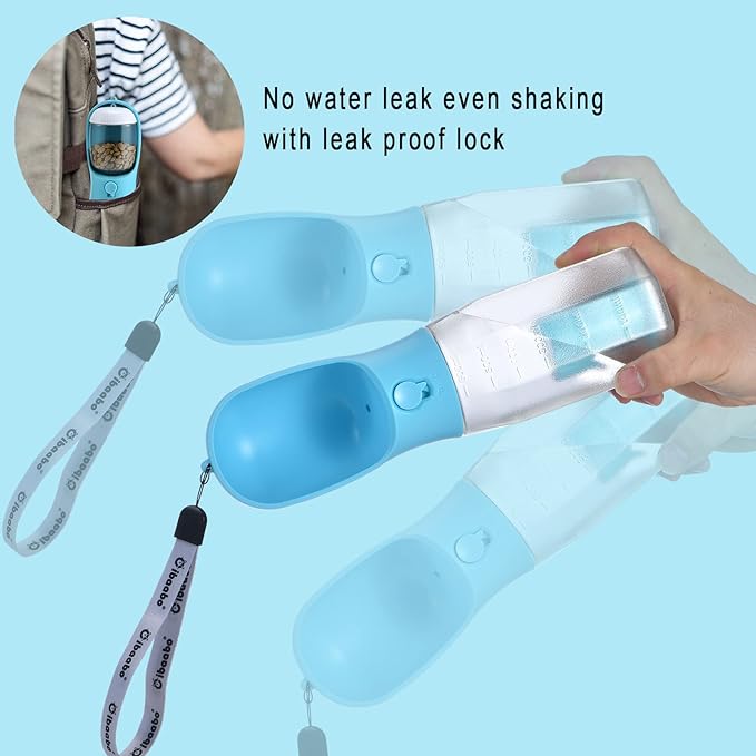 Cibaabo Dog Water Bottle with Food Container & Poop Bag Holder & Filter | Feeding & Hydration & Waste All in One | Travel Puppy Water Bowl | Portable Pet Dispenser | Dog Gifts | for Walking Beach - Image 5