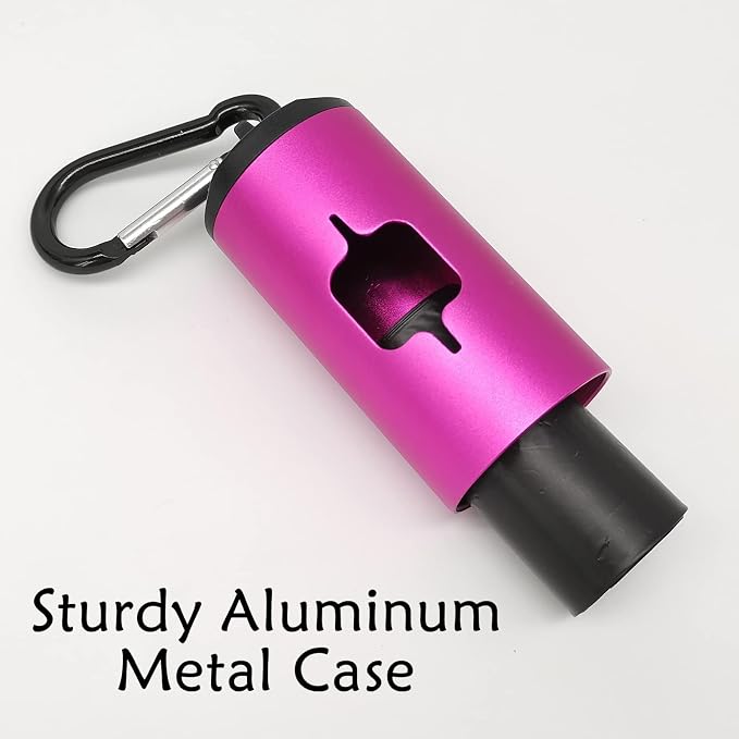 YUCHIYA Aluminum Dog Poop Bags Holder with Carabiner Metal Pet Waste Bags Dispenser with Hook and Loop Fastener and Elastic Cord to Carry Used Bags (Pink, 1 Holder 15 Bags) - Image 2