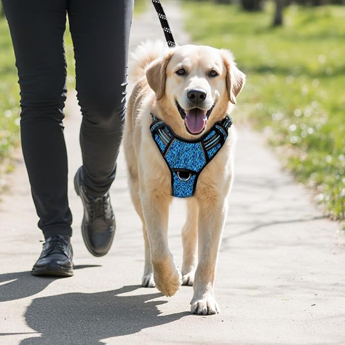 BARKBAY No Pull Dog Harness Large Reflective Dog Harness with Front Clip and Easy Control Handle for Walking Training Running with ID tag Pocket(Blue/Black,XL) - Image 9
