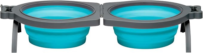 Loving Pets Bella Roma Double Diner Collapsible Dog Bowls - Silicone Dog Bowls, Foldable Bowl, Puppy Essentials & Hiking Pet Supplies Great for Home & Travel (Blue, Small) by Loving+Pets