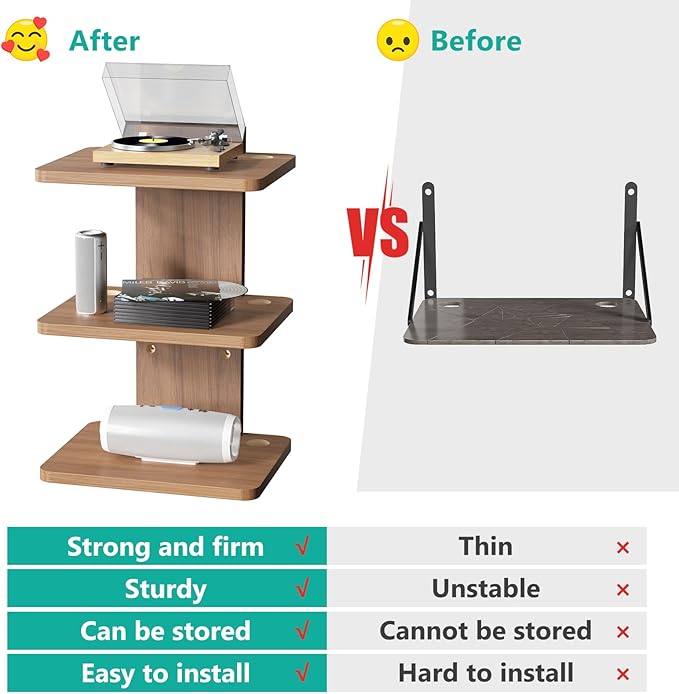 WALI Floating TV Shelf, 3 Tier Projector Shelf for DVD Players, Routers, Game Consoles, Cable Boxes, Living Room Decor Accessories, Wall Mount Shelves Holds Up to 22lbs (CS303N), 3-Shelf, Walnut Brown - Image 5