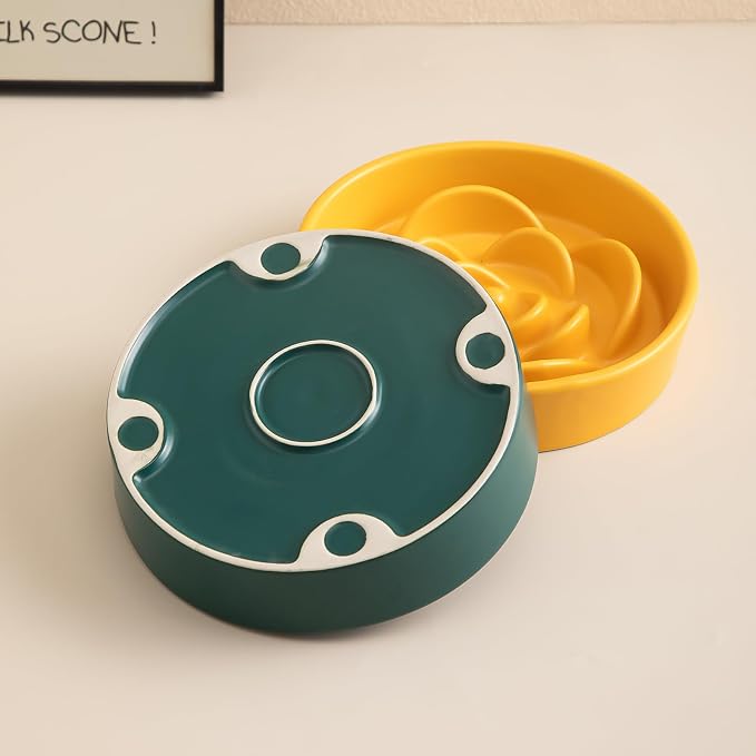 8.25'' Ceramic Slow Feeder Dog Bowls - Petal Shape Modern Dog Food Dish for Medium and Large Breeds, Puzzle Maze Bowl to Slow Down Eating, Anti-Gulping, Dishwasher & Microwave Safe, Green - Image 8