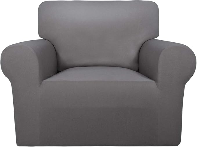 PureFit Stretch Chair Covers Fleece Couch Covers for Sofa Light Gray | 1-Piece Spandex Couch Cover Soft Couch Protector, Sofa Cover Washable with Non Skid Foam and Elastic Bottom for Kids, Dogs by PureFit