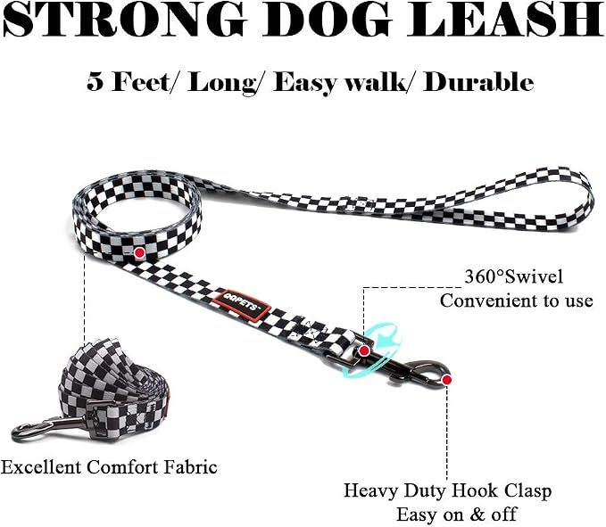 Dog Harness Leash Set Adjustable Heavy Duty No Pull Halter Harnesses for Small Medium Large Breed Dogs Back Clip Anti-Twist Perfect for Walking (S(14"-20" Chest Girth), Black Plaid) - Image 5
