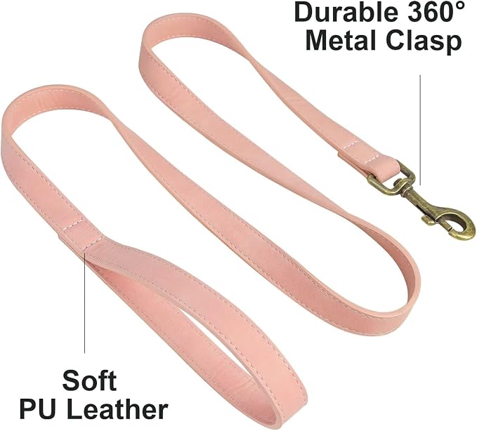 Didog PU Leather Dog Leash for Small Dogs, 5/8in x 4ft, Pink | Soft Grip Full Control, Easy Clean, Metal D-ring for Poop Bag Holder, Tangle-Free 360° Swivel Clasp, for Walking & Training - Image 3