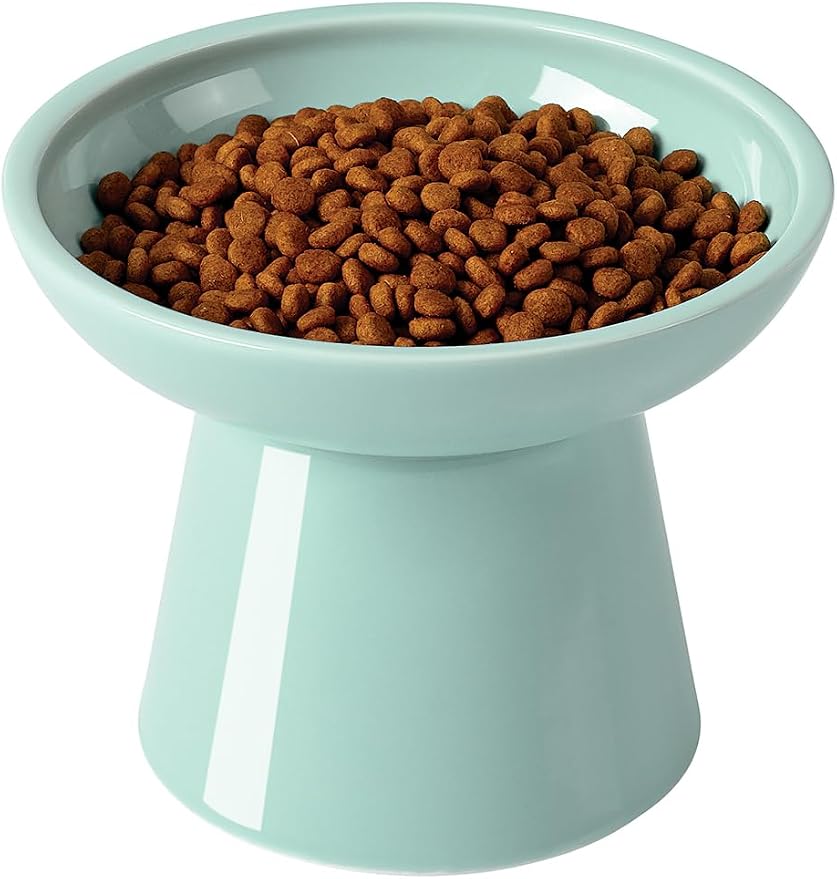 LoeJan Elevated Cat Food and Water Bowls Set, Extra Wide and Raised Ceramic Feeder, Anti-Vomit Whisker-Free Pressure Feeding Bowl for Kittens Adult Small Dogs (Blue, Food Bowl) by LoeJan