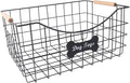 Metal Dog Toy Basket,Indestructible Dog Toy Bin with Wooden Handle,Sturdy Pet Storage Organizer,Ideal for Dog Leash,Blanket,Snacks-15.1 (L) x 10.7 (W) x 7 (H) inches by Brabtod