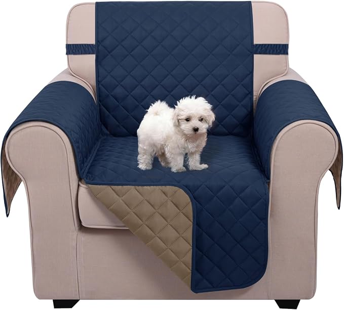 U-NICE HOME Reversible Recliner Chair Covers, Navy/Taupe | 23''Armchair Cover for dogs Washable, Pet Friendly, Elastic Straps, Water Repellent, Diamond Quilted by U-NICEHOME