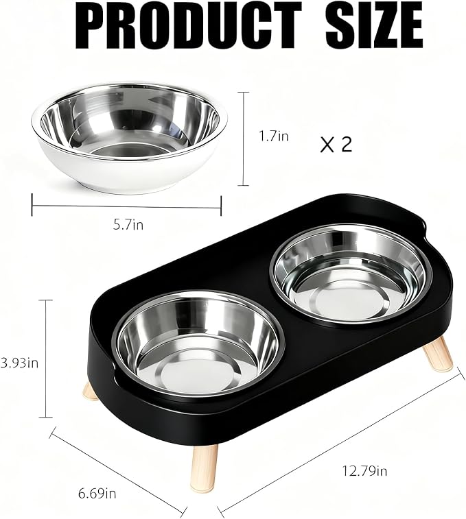 Elevated Cat Bowls, 2 Stainless Steel Raised Cat Food and Water Bowl Set, Splash Proof & Non-Slip, Whisker Fatigue Friendly, Dishwasher Safe for Cats and Small Dogs - Black - Image 3