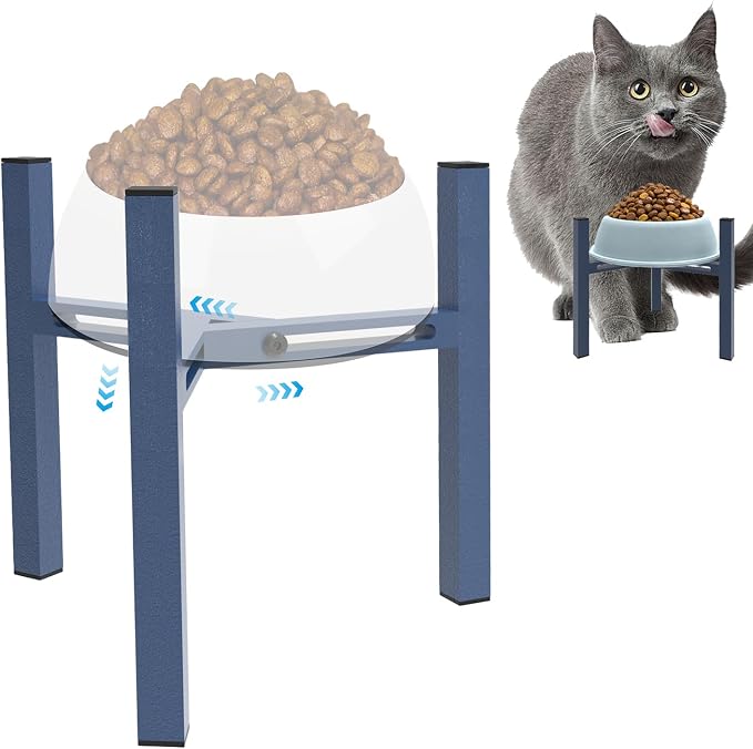 Elevated Cat Bowl Stand Good for Senior Cats Digestion Arthritis Relief - Adjustable Metal Feeder Riser, Fits 5.1-7.45” Round Bowls (No Bowls)（Blue） - Image 7