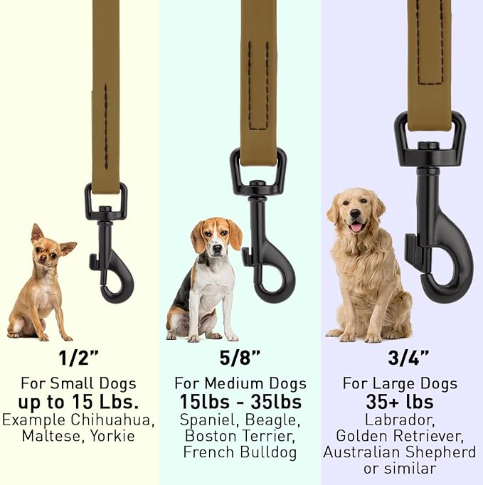 Dogline Biothane Waterproof Dog Leash Strong Coated Nylon Webbing with Black Hardware Odor-Proof Easy to Clean High Performance for Small or Large Dogs Made in USA 4 or 6 ft Lead, Coyote Brown - Image 3