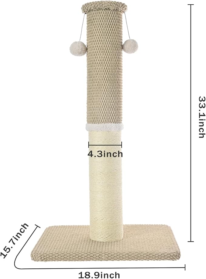 Made4Pets Tall Cat Scratching Post with Sisal & Carpet for Indoor Cats, 33" | Cat Scratcher with Wide Stable Base, Interactive Hanging Toys, Ideal for Adult Cats, Large Breeds and Full-Body Stretching - Image 6