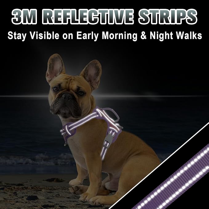 BARKBAY No Pull Dog Harness Large Reflective Dog Harness with Front Clip and Easy Control Handle for Walking Training Running with ID tag Pocket(Baby Pink & Violet Purple,XS) - Image 7
