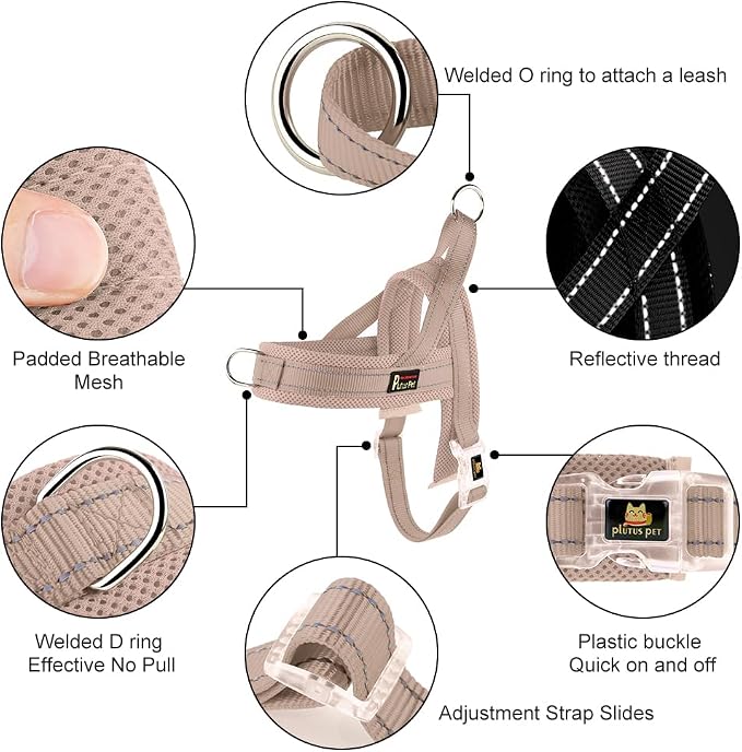 Plutus Pet No Pull Dog Harness for Puppy Small Dogs, Breathable Mesh Padded | Adjustable Reflective with Handle, Escape Proof, Quick Fit Pet Vest, Front Clip, for Training and Walking, Beige, XXS - Image 2