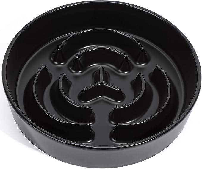 Ceramic Slow Feeder Dog Bowls 0.6 Cups for Small Fast Eaters,White | Reduces Bloating,6.02x1.38 Inch Dish For Daily Dog Meals, Maze Puzzle Slows Down Eating, Anti-Choking,9.0oz Water by JuWow