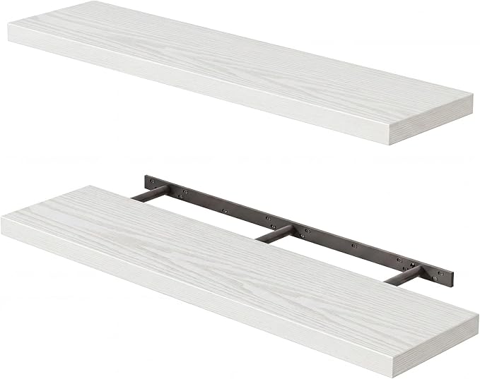Fixwal Floating Wall Shelves for Decor (White, Set of 2, 35.4Inch) | MDF Shelf with Metal Brackets, Space Saving for Books , Decor, Fits Bathroom, Kitchen, Bedroom, or Office by Fixwal