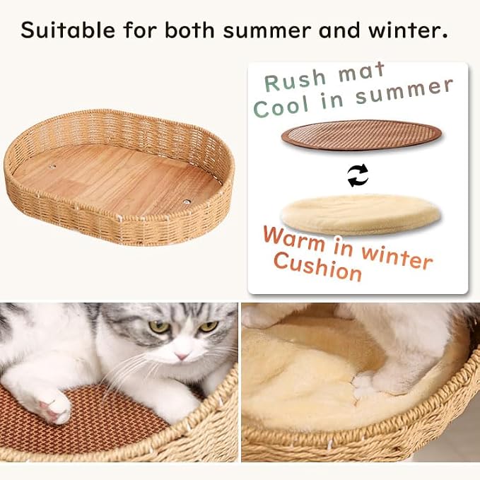 Cat Tree Tower, Freestanding, Stylish, Cushioned Bed, Large Base, for Multiple Cats, Compact, Winter and Summer Use, Summer Mat Included, for Large Cats (81cm Brown) - Image 7