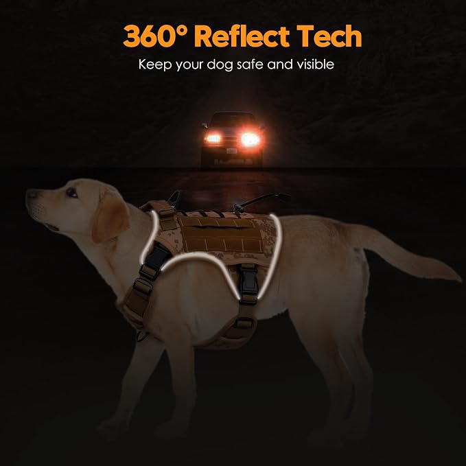 Heavy-Duty Tactical Dog Harness for Large Dogs, No Pull Adjustable Reflective Pet Vest with Molle System, K9 Military-Grade Control for Service Training, Outdoor & 10+ Breeds, Khaki Camo, Large - Image 5