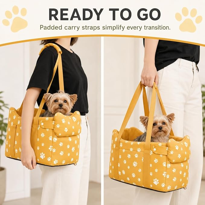 Small Dog Car Seat for Center Console, Yellow | Portable Puppy Armrest Booster for Dogs 5-15 lbs, Anti-Collapse Support with Washable Fluffy Cushion - Image 3