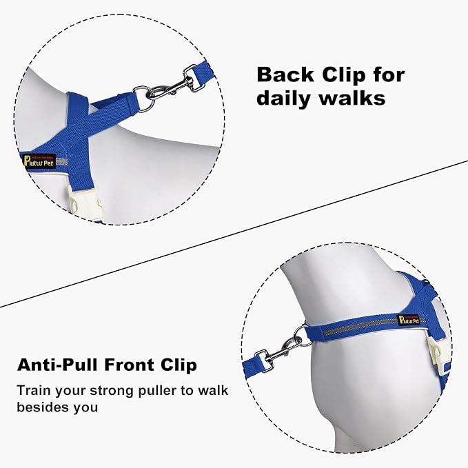 Plutus Pet Cotton Dog Harness and Leash Set, Reflective and Soft Padded, Quick Fit Vest Harness, for Small, Medium and Large Dogs, Royal Blue, L - Image 3