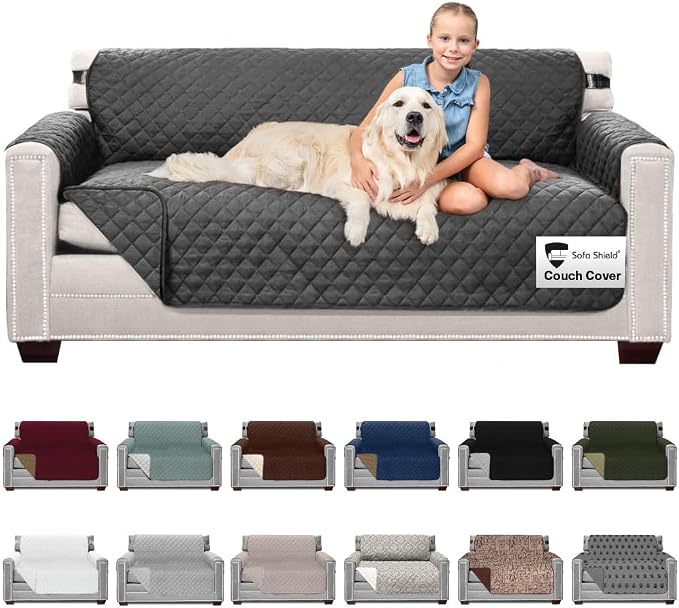 Sofa Shield® Couch Sofa Slip Cover for Dogs with Strap, Charcoal | Reversible Furniture Protector, Stain and Tear Resistant Cushion Cover, Machine Washable Slipcover for Pets, Cats 70 inch by SofaShield
