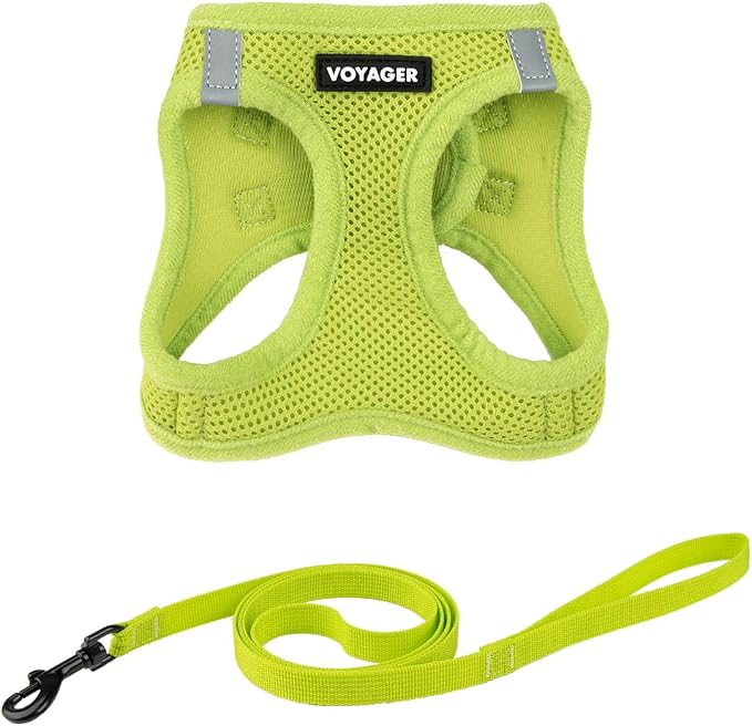 Voyager Step-in Air Cat Harness & Leash Set - Lime Green, S | 14 - 16" in Chest, Reflective Bands, All Weather Breathable Air Mesh, Cats Compatible, Fast Drying by BestPetSuppliesLLC