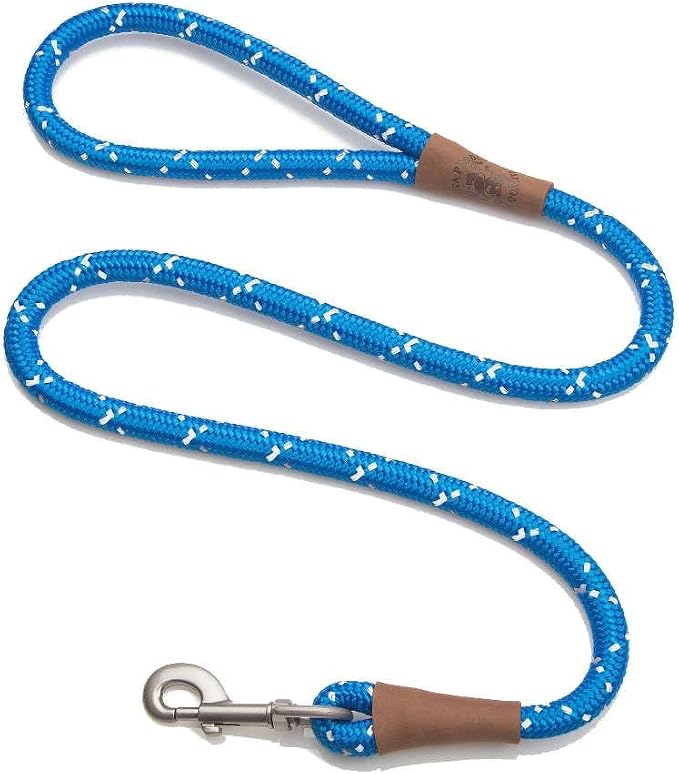 Mendota Pet Snap Leash - British-Style Braided Dog Lead, Made in The USA - Night Viz Blue, 1/2 in x 6 ft - for Large Breeds by MendotaPet