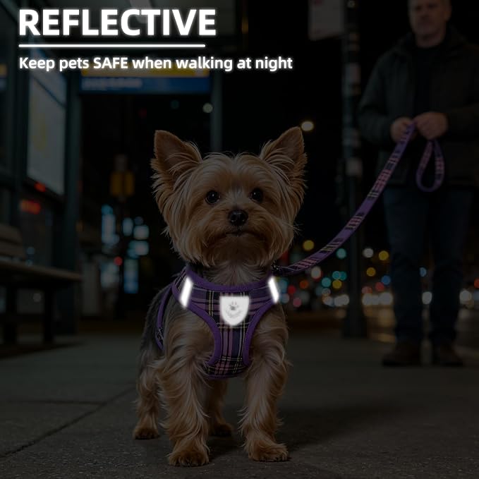 PUPTECK Dog Harness, Collar and Leash Set No Pull for Small Medium Sized | Plaid Puppy Step-in Escape Proof Reflective No Choke Pet Cat Adjustable Walking Vest - Image 7