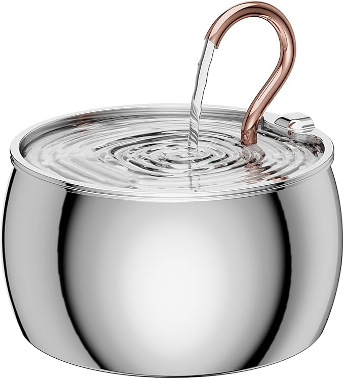 2.5L/84oz Gooseneck Kitty Spout Cat Water Fountain Stainless Steel | Quiet Cat Fountain for Drinking, Pet Water Fountain for Cats Inside, Automatic Cats Water Dispenser, for Pets by WEPOIUCatFountain