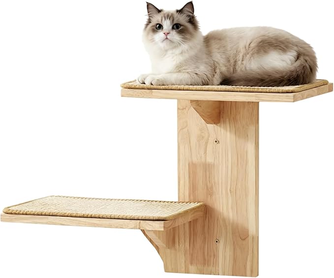 2-Tier Cat Wall Shelves, Wood Cat Wall Furniture with Sisal Mat | Sturdy and Stable Pine Wood Holds up to 30lbs | All Hardware for Easy Install | Ideal for Indoor Cats to Scratch, Play & Nap by Unknown